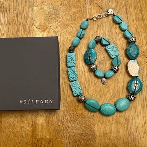 Retired Silpada Sterling Silver Turquoise Necklace and Bracelet Set N2163